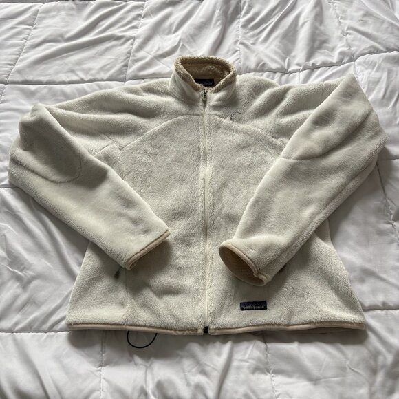 Patagonia Womens Size Medium Classic Fleece Jacket Sweater Cream White Full Zip - Picture 1 of 12